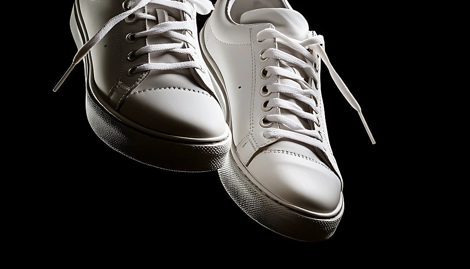 White sneakers on a black background